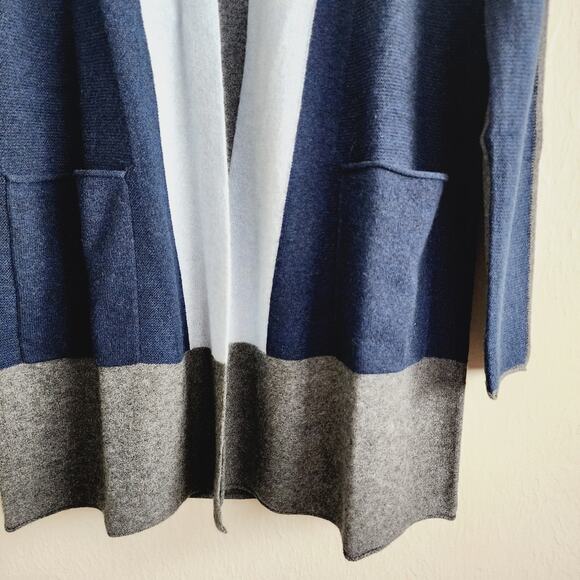 NWT Cashmere Cashmere Blue Gray Colorblock Open Knit Cardigan Sweater - Picture 8 of 8